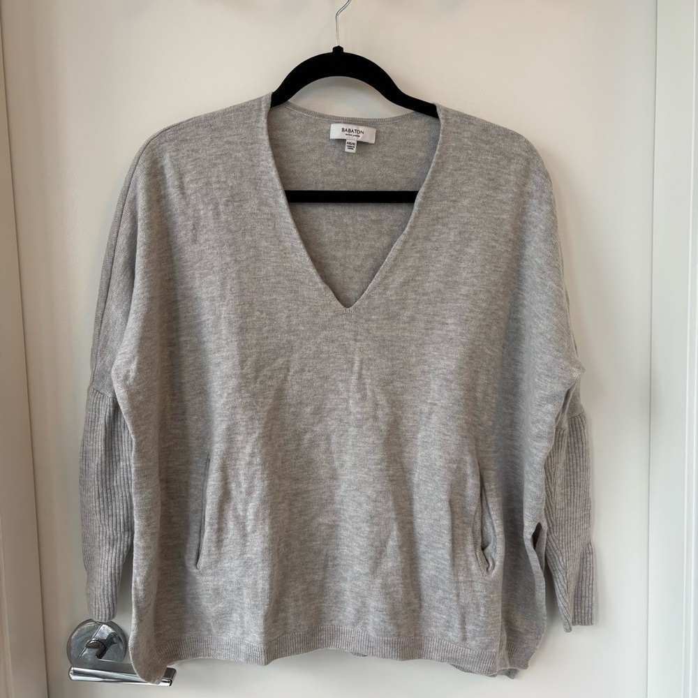 Babaton by Artizia Baylor Gray V-Neck Sweater Size XXS/XS Wool/Linen